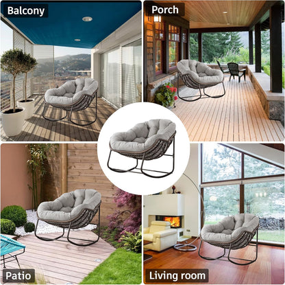 Your Ultimate Relaxation Haven: Luxury 2025 Rattan Chair - Curved Rocking Recliner for Patio, Balcony & Indoor Serenity