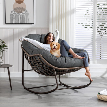Your Ultimate Relaxation Haven: Luxury 2025 Rattan Chair - Curved Rocking Recliner for Patio, Balcony & Indoor Serenity