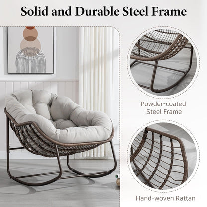 Your Ultimate Relaxation Haven: Luxury 2025 Rattan Chair - Curved Rocking Recliner for Patio, Balcony & Indoor Serenity