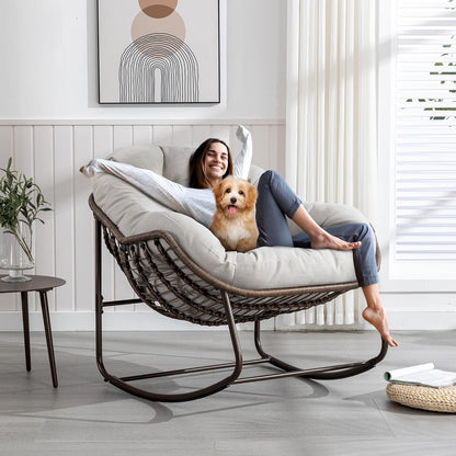 Your Ultimate Relaxation Haven: Luxury 2025 Rattan Chair - Curved Rocking Recliner for Patio, Balcony & Indoor Serenity