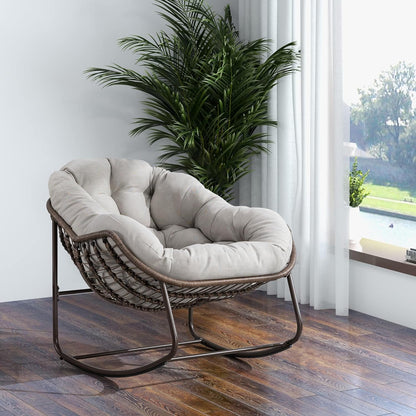 Your Ultimate Relaxation Haven: Luxury 2025 Rattan Chair - Curved Rocking Recliner for Patio, Balcony & Indoor Serenity