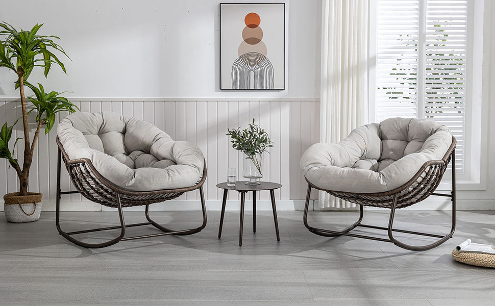 Your Ultimate Relaxation Haven: Luxury 2025 Rattan Chair - Curved Rocking Recliner for Patio, Balcony & Indoor Serenity