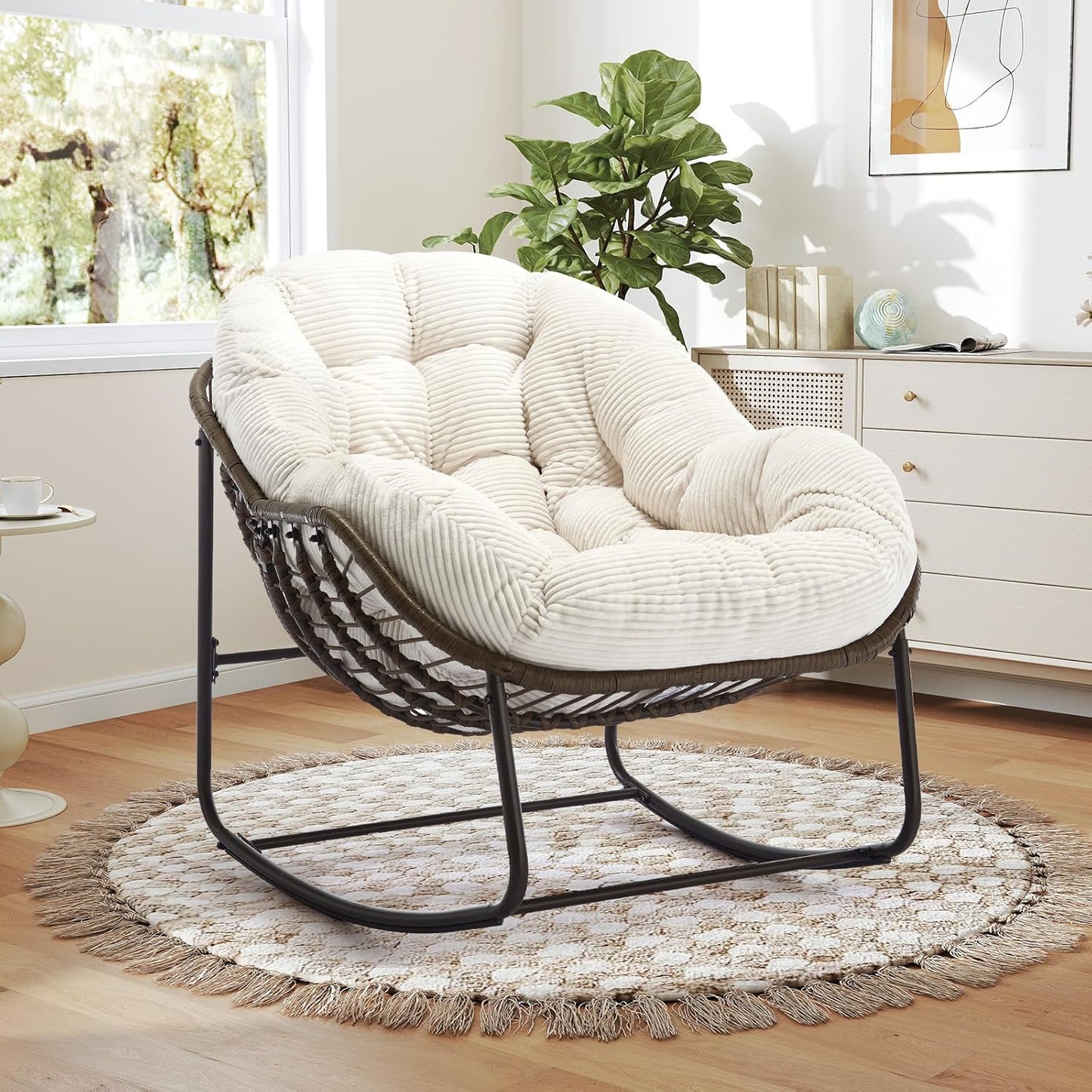 Your Ultimate Relaxation Haven: Luxury 2025 Rattan Chair - Curved Rocking Recliner for Patio, Balcony & Indoor Serenity